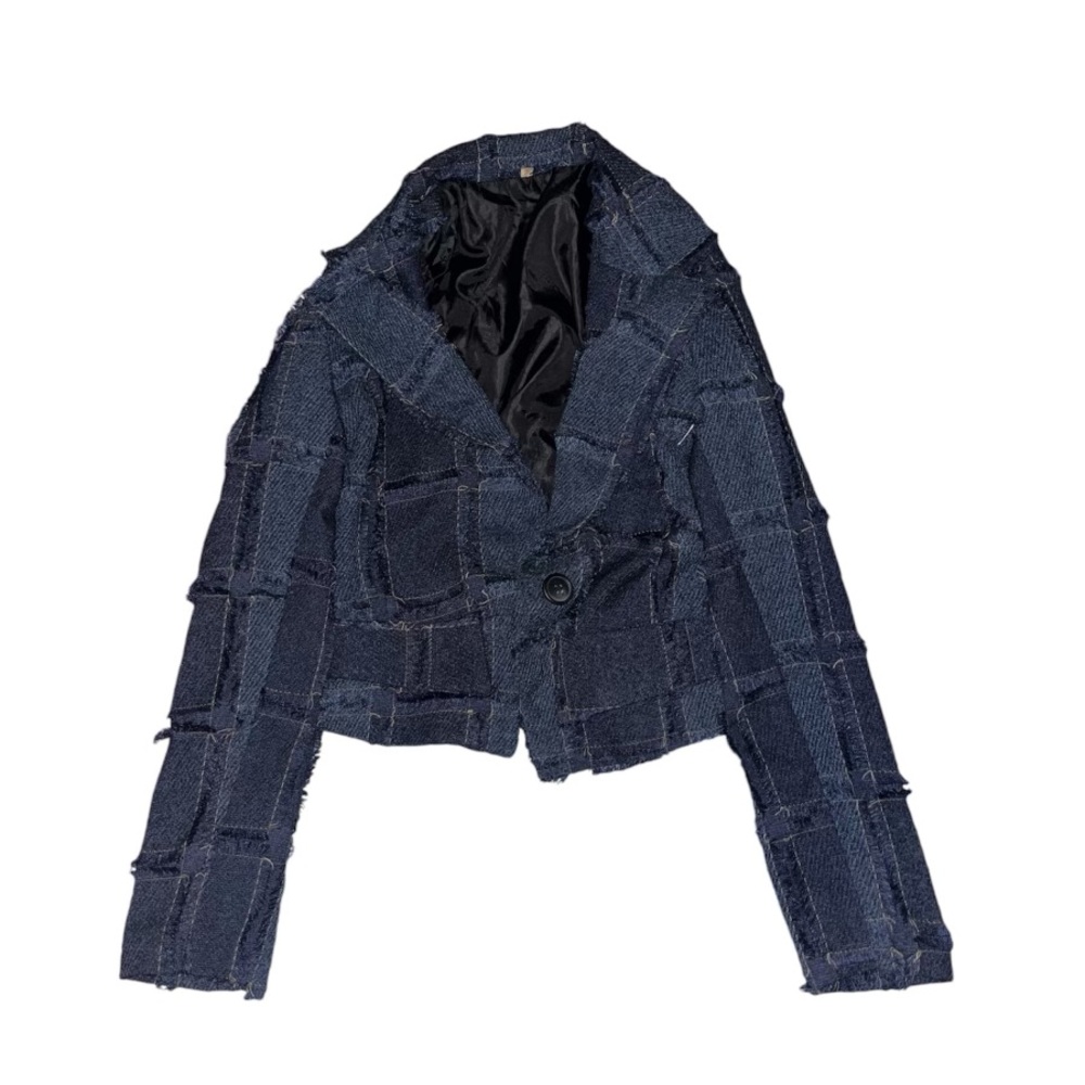 denim patchwork blazer with black lining